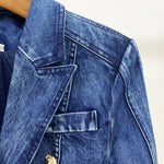 HIGH STREET New Fashion 2023 Designer Blazer Jacket Women's Metal Lion Buttons Double Breasted Denim Blazer Outer Coat