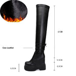 Winter New Slim Height Increasing Platform Plush Inside Cross-tied Genuine Leather Women Over-the-Knee Long Modern Boots 1028