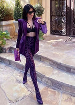 High Street Autumn New Purple Sexy Full Sleeves 2 Pieces Set Elegant Women Celebrity Party Fashion Wear