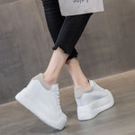 Spring Autumn New Women Pumps Korean Style Height Increasing Wedges Platform Mesh Inside Genuine Leather Ladies Casual Sneakers