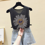 Plus Size Diamond-studded Camisole Women's Summer Loose Short Sleeveless Versatile V-neck Bottoming Shirt Tank Top Women