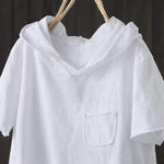 Women's Hooded T-shirt 2023 Original 95% Cotton Summer New Style Loose Cotton Short-sleeved Literary Hole Casual Women Clothing