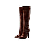 Winter New European America Style Super High Heels Pointed Toe Plush Patent Leather Plus Size 44 45 Women Knee-High Long Boots