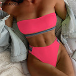 Sexy Bandeau Neon Bikini Swimwear Women 2021 Swimsuit Push Up Stitching Bathing Suit Brazilian Bikini Set Female Beach Wear