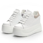 Spring Autumn New Women Pumps Korean Style Height Increasing Wedges Platform Mesh Inside Genuine Leather Ladies Casual Sneakers