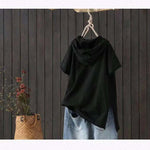 Women's Hooded T-shirt 2023 Original 95% Cotton Summer New Style Loose Cotton Short-sleeved Literary Hole Casual Women Clothing