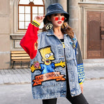 Jeans Jacket Outerwear Autumn Fashion Cartoon Sequin Print Long Sleeve Jackets Coat Loose Streetwear Female Denim Jacket Women