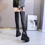 Winter New Slim Height Increasing Platform Plush Inside Cross-tied Genuine Leather Women Over-the-Knee Long Modern Boots 1028