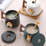 420ml Cartoon Ceramic Coffee Mug Cute 3D Shiba Inu Pattern With Lid Spoon Girls Favorite Gift Milk Tea Creative Breakfast Cups