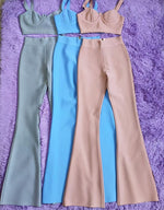 2021 Summer New Fashion Celebrity Sexy Bandage Two-piece Set Tight Short Top & High Waist Flared Trousers Pants Set