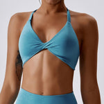 NCLAGEN Women Halther Sports Bra Medium Support Impact Racerback Fitness Yoga Tops Gym Workout Quick Dry Ruched Padded Bikini