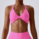 NCLAGEN Yoga Sports Bra Women's Halter Crop Tops Push-up Medium Support Crossover Tight-fitting Exercise Running Fitness Bikini