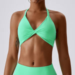 NCLAGEN Yoga Sports Bra Women's Halter Crop Tops Push-up Medium Support Crossover Tight-fitting Exercise Running Fitness Bikini