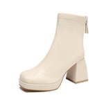New Fashion Ankle Boots for Women High Heels Chunky Platform Stretch Fabric Square Toe White Sole Zipper Young Lady Booties 2022