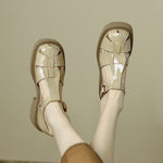 2023 Women Leather High Heel Sandals Gladiator Ladies Buckle Sandals Fashion Thick Heel T-Strap Sandals Summer Shoes 5.5cm