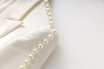2023 New White Color Women Long Sleeve Pearl Beading Single Button Slim Office Lady Women's Set Celebrity Red Carpet Wear