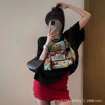 Short Sleeve T-shirt for Women 2023 New Summer Design Sense Cartoon Print Loose Sweet Cool Hot Girl Shoulder Half Sleeve Top