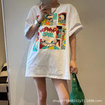 Short Sleeve T-shirt for Women 2023 New Summer Design Sense Cartoon Print Loose Sweet Cool Hot Girl Shoulder Half Sleeve Top