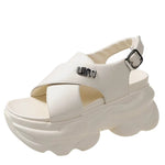 Women Leather Sandals 8CM Summer Shoes New 2023 High Platform Cross-strap Slides Fashion Casual Sandals Beach Chunky Slippers
