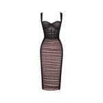 New Arrival Women Sleeveless Sexy Square Collar Mesh Bodycon Midi Dress 2022 New Designer Celebrate Birthday Party Costume