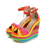 2022 Summer Wedges Sandals Elegant INS Hot Sale Rainbow Colorful Party Platform Extreme High Heels Shoes Woman Plus Size 43