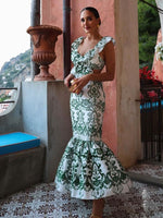 Women Chic Elegant Ruffles Hollow Out Maxi Dress Sexy V Neck Open Back Sleeveless Lace Up Vestido 2023 Summer Lady Fashion Robe