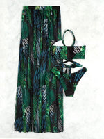 Longuette Three Piece Bikini Swimsuit Maxi Dress Tie-dyed Halter Women Swimwear Bikini Set 2023 Summer Beach Bathing Suit