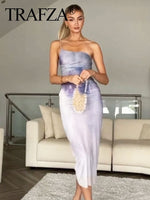 TRAFZA Female Hotsweet Sexy Dresses Gradient Color Slash-Neck Folds Sleeveless Zipper Summer Elegant And Pretty Women's Dresses