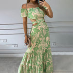 2023 Summer Off Shoulder Women Dresses Fashion High Waist Elegant Hollow Out Backelss Bandage Dress Hole Sexy Holiday Long Dress