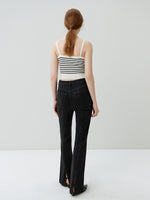 FSLE Women Black Skinny Bootcut Jeans Retro High Waist Cotton Stretch Denim Mopping Pants Back Slit Design 2023 Fall Female Jean