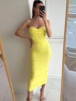 Women Summer Bodycon Party Dress Yellow Long Maxi Dress Sexy Strapless Elegant Dress for Celebrity Evening Dropshipping