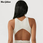 Fitness Tank Top Women Backless Sports Underwear Solid Sleeveless Crop Top with Chest Pad Gym Clothing Irregular Yoga Vest