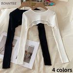 T-shirts Women Long-sleeve Sunscreen Spring Summer O-neck Designed Chic Popular Ins Hotsweet Slim Sexy Crop Tops Stylish Leisure