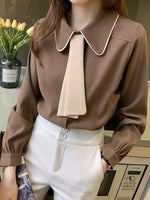 Zoki Japan Sweet Tie Casual Shirt Women Fashion Preppy Style Long Sleeve Blouse Korean All Match Female Solid Color Chic Tops