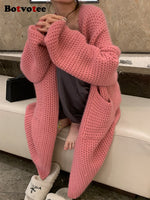 Botvotee Long Cardigan Women Autumn Winter 2023 New Korean Fashion Oversized Knitted Sweater Casual Long Sleeve Thicken Jacket