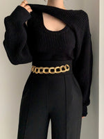 Sweaters Korea 2023 Early Autumn Temperament O-Neck Slim Knit Vest Casual Wearing Short Sweater Blouse Two-piece Set Woman