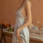 Sexy Silky Nightgowns Lingerie Pajamas Women's Sleepwear Sling Nightdress Lace Seduction Pure Desire Hot Hollow Out Night Gown