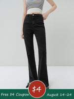 FSLE Women Black Skinny Bootcut Jeans Retro High Waist Cotton Stretch Denim Mopping Pants Back Slit Design 2023 Fall Female Jean