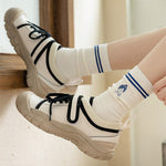 Spring Autumn Cotton Funny Harajuku Striped Women High Long Socks Kawaii Cute Japanese Sports Girls White Blue Cartoon Stockings