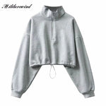 Autumn Winter Hot Style Pullover Women's American Casual Half Zipper Sweater Loose Stand Collar Sports Long-sleeved Jacket