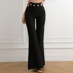 CIEMIILI 2022 New Summer Women Bandage Pants Sexy Fashion Party Bodycon Trousers High Waist Gold Buttons Solid Female Flare Pant