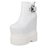 Spring Autumn Sexy 18CM Super High Heels Platform Sewing Rivet Belt Buckle Genuine Leather Women Ankle Boots Winter Plush 2306