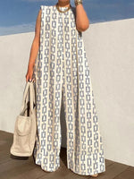 Wide Leg Pants Loose Fit Jumpsuits Women Summer O-Neck Sleeveless Printing Playsuits Patchwork Loungewear Rompers Dropshipping