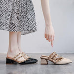 Women's Shoes Loafers 2023 Summer Style Leather Rivet Buckle Thick Heel Baotou Half Slippers Women Outerwear Sandals