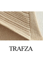 TRAFZA Retro Slit Knotted Knit Skirt Women's Slim Skirt Set Fashion Metallic Color Cross Women's Short Vest Top 2-Piece Set