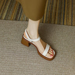 6CM Pu Leather Sandals Block High Heels Women Roma Sandals Open Toe Retro Buckle Sandals Ankle Strap 2023 Trend