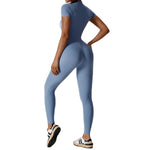 NCLAGEN Zipper Short Sleeve Pants Yoga Jumpsuit For Women Fitness Gym Workout Quick Dry Breathable High Elastic Tracksuit