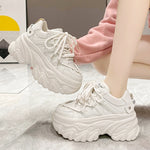 Autumn Women Chunky Sneakers Breathable Leather Casual Shoes 8CM Wedge Heels Platform Shoes Chaussures Femme Sports Dad Shoes