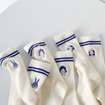 Spring Autumn Cotton Funny Harajuku Striped Women High Long Socks Kawaii Cute Japanese Sports Girls White Blue Cartoon Stockings