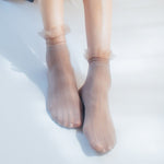 Velvet Woman Socks Ultra-thin Transparent Lace Frilly Ruffle Socks Women Fashion Summer Japane Style Harajuku Retro Long Socks